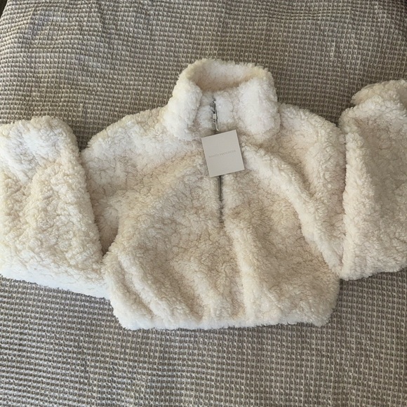 NWT NAKED WARDROBE SHERPA QUARTER-ZIP CROPPED SWEATER - Picture 6 of 9